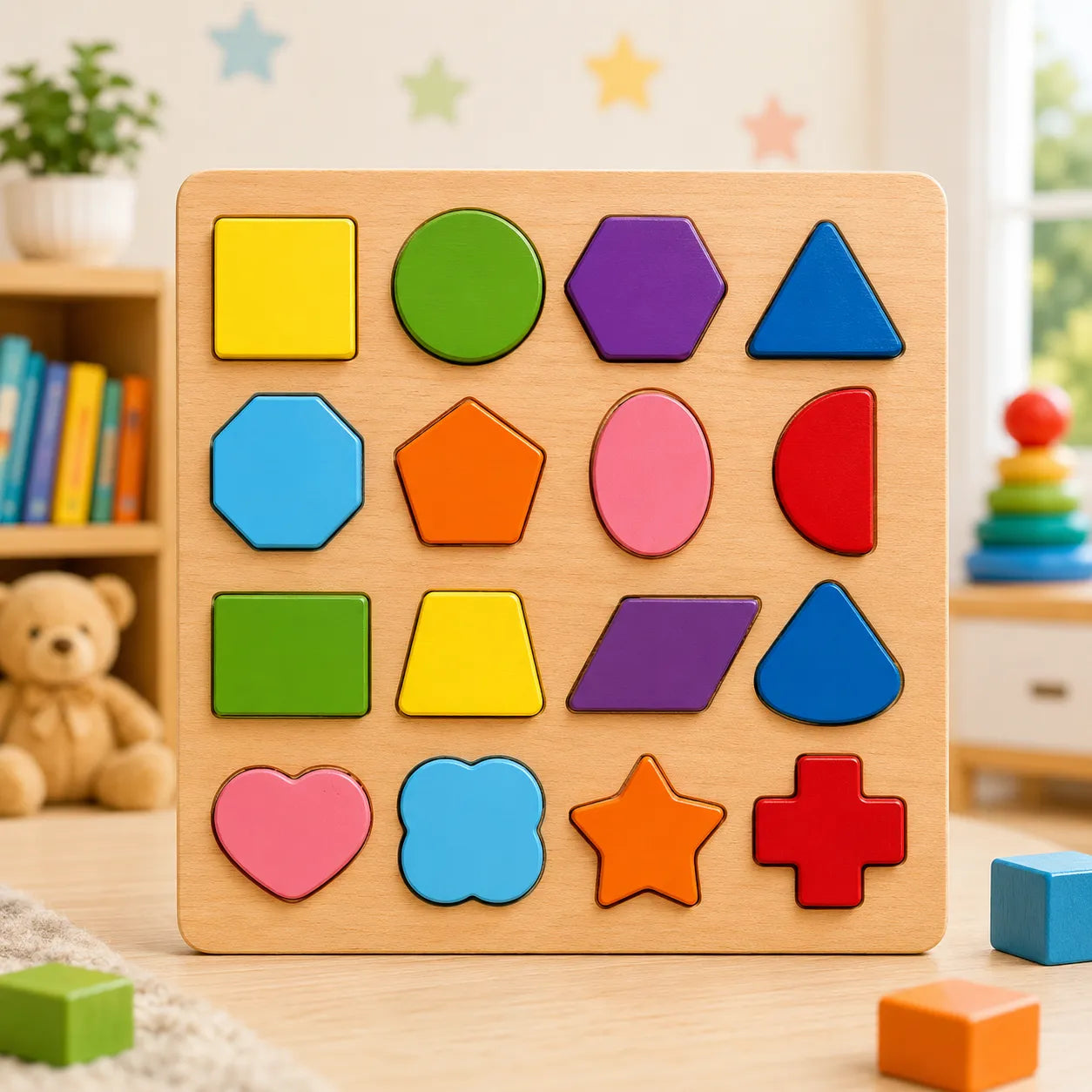 Early Educational wooden Colorful- 3D  Numbers Shapes and Alphabets