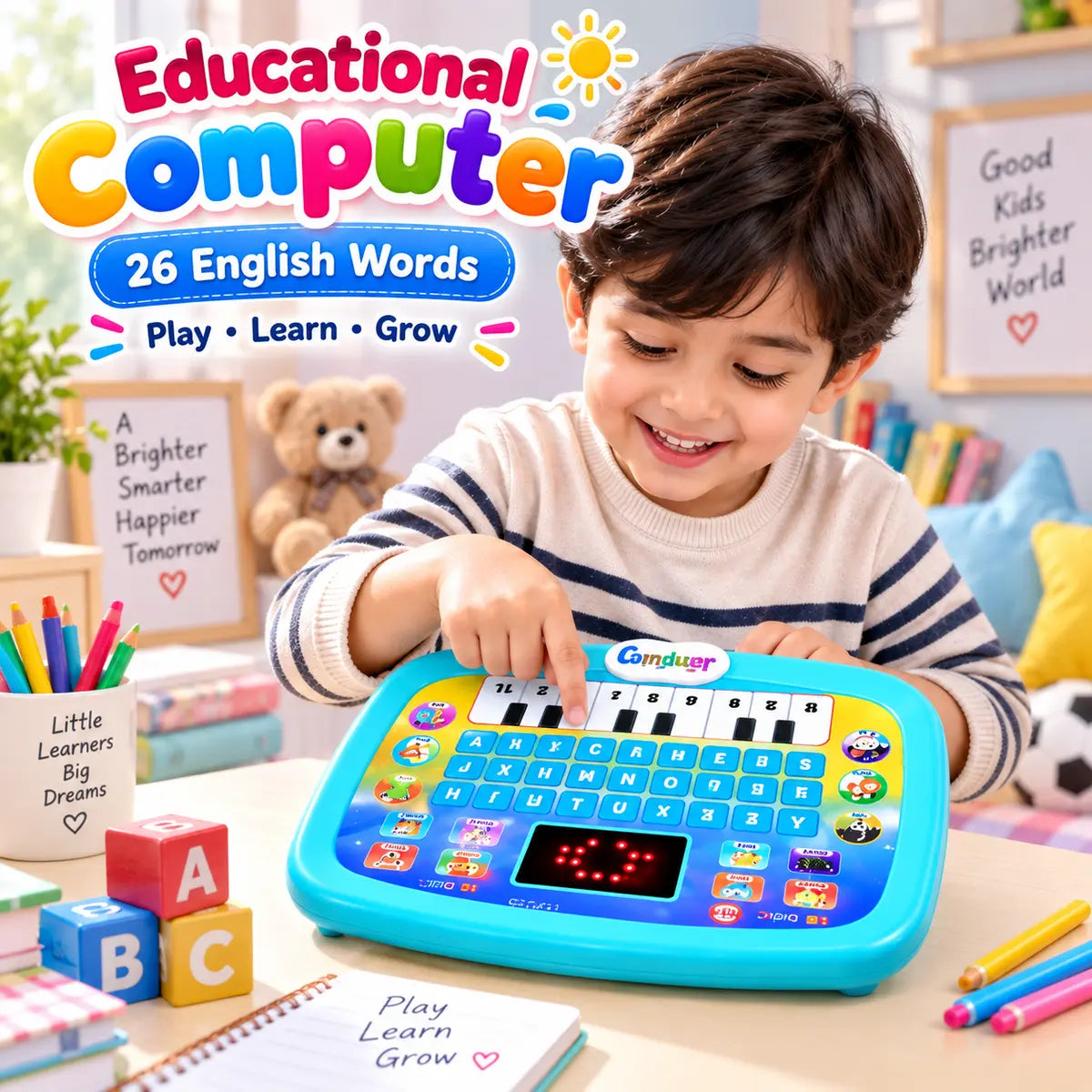 Educational learning laptop toy for kids with alphabet, number and interactive activity buttons