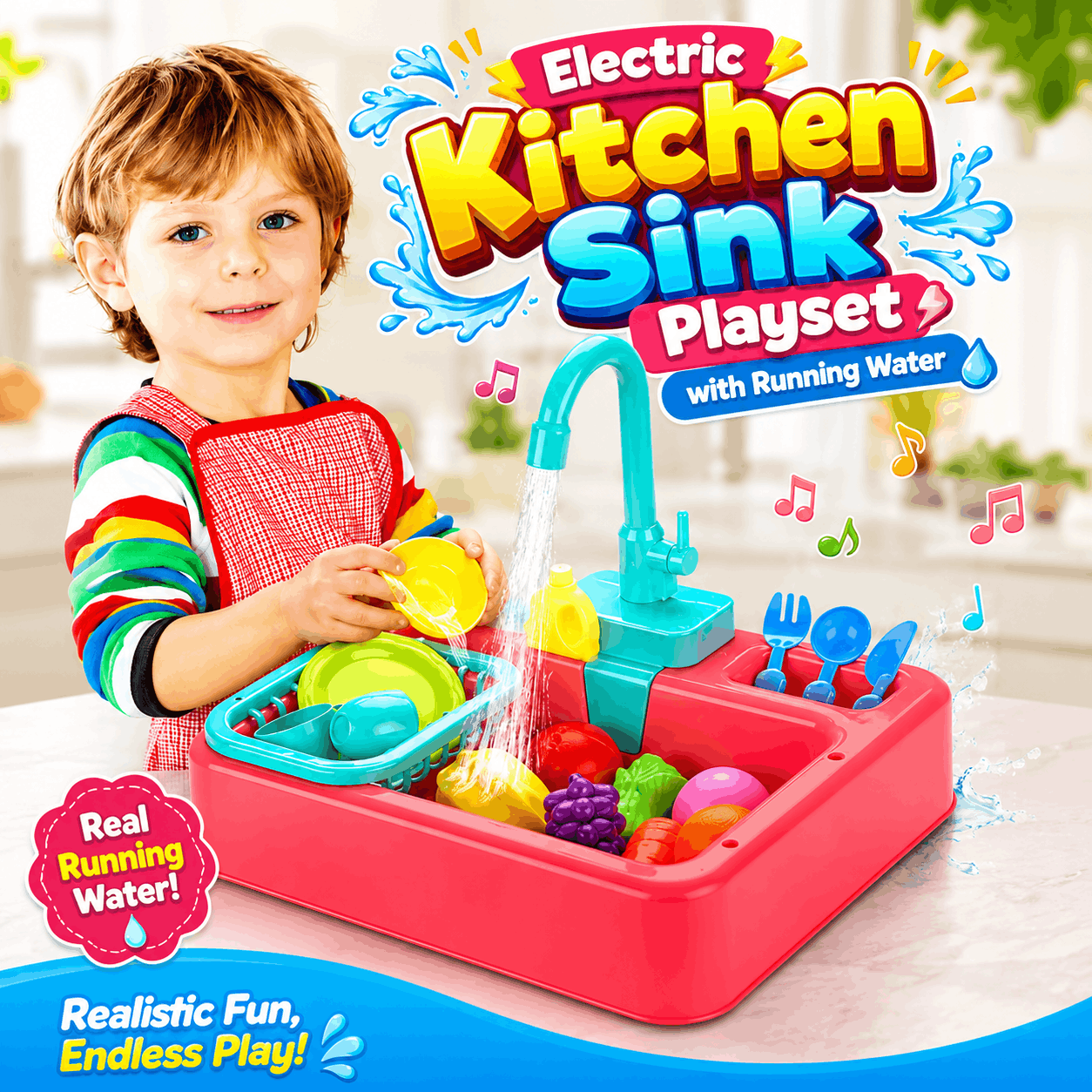 Electric Kitchen Sink Playset with Running Water (6058)