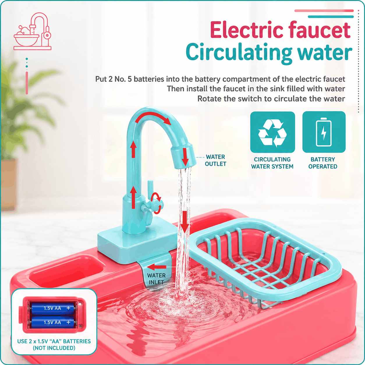 Electric Kitchen Sink Playset with Running Water (6058)