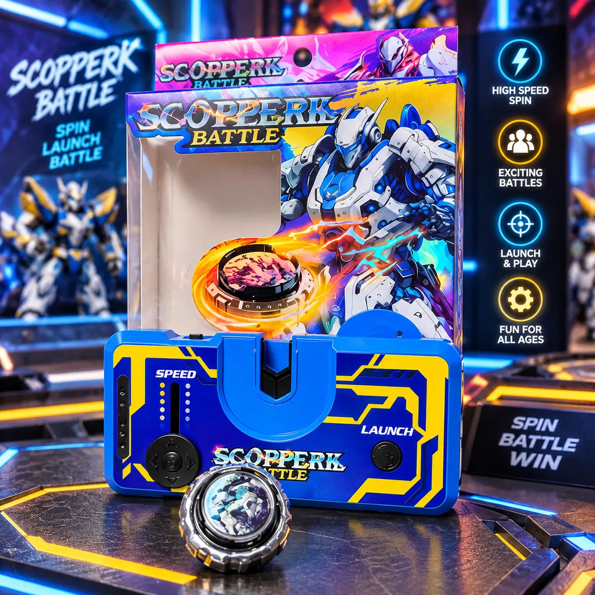 Electronic Beyblade launcher toy with spinning top for kids