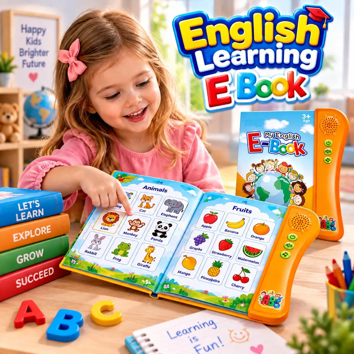 Interactive English learning E-book with electronic learning pen for kids