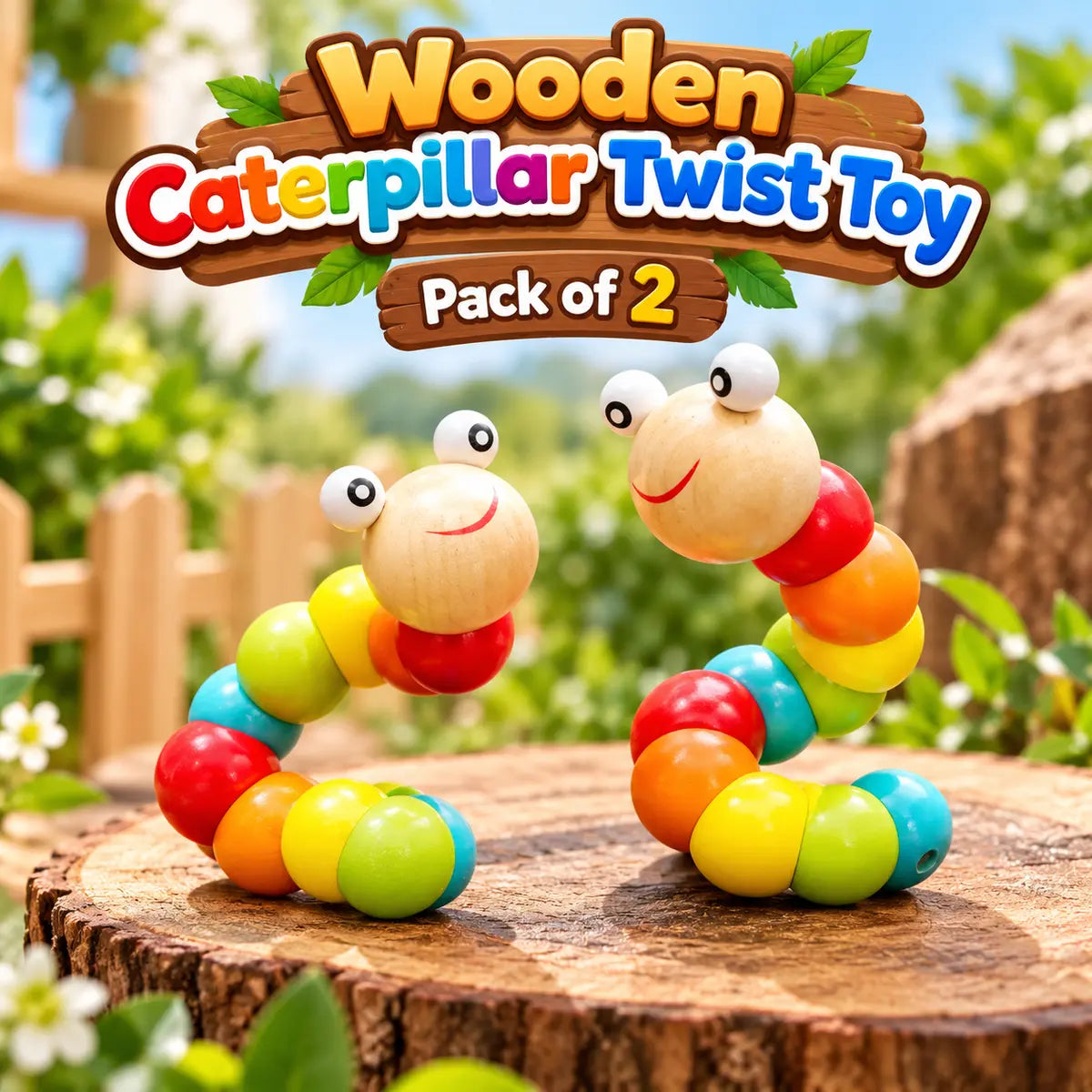Flexible Wooden Caterpillar Twist Toy for Kids - Toynix.pk