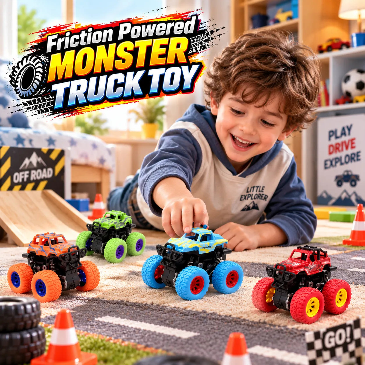 Friction Powered Monster Truck Toy for Kids 