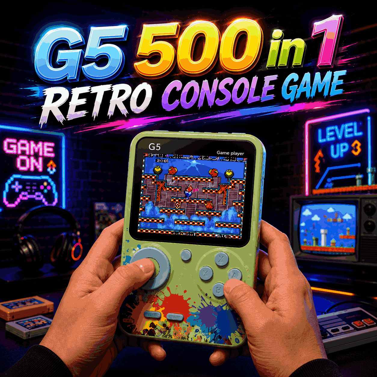 G5 500-in-1 Retro Game Console Portable Handheld Gaming Device for Kids