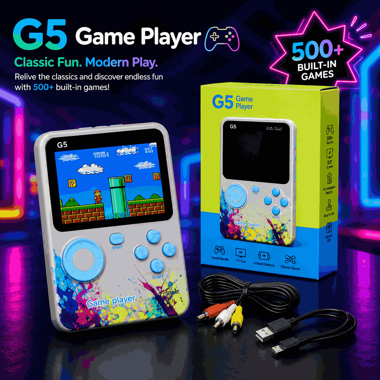 G5 500-in-1 Retro Game Console Portable Handheld Gaming Device for Kids