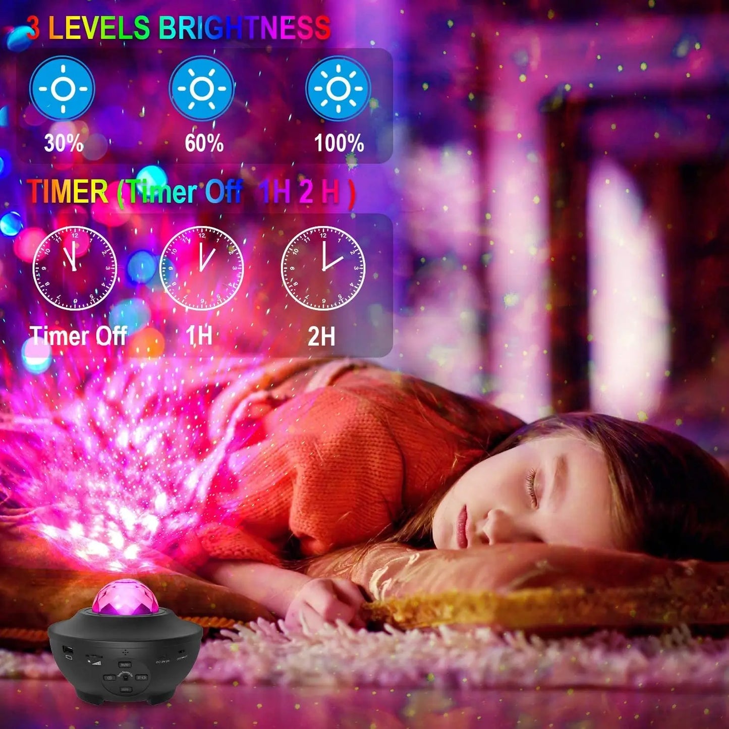 Galaxy Projector Lamp with Colorful Nebula and Starry Sky Effects