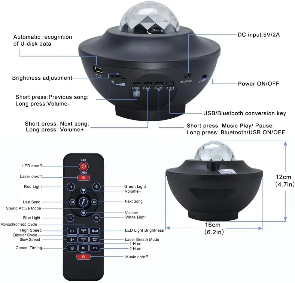 Galaxy Projector Lamp with Colorful Nebula and Starry Sky Effects