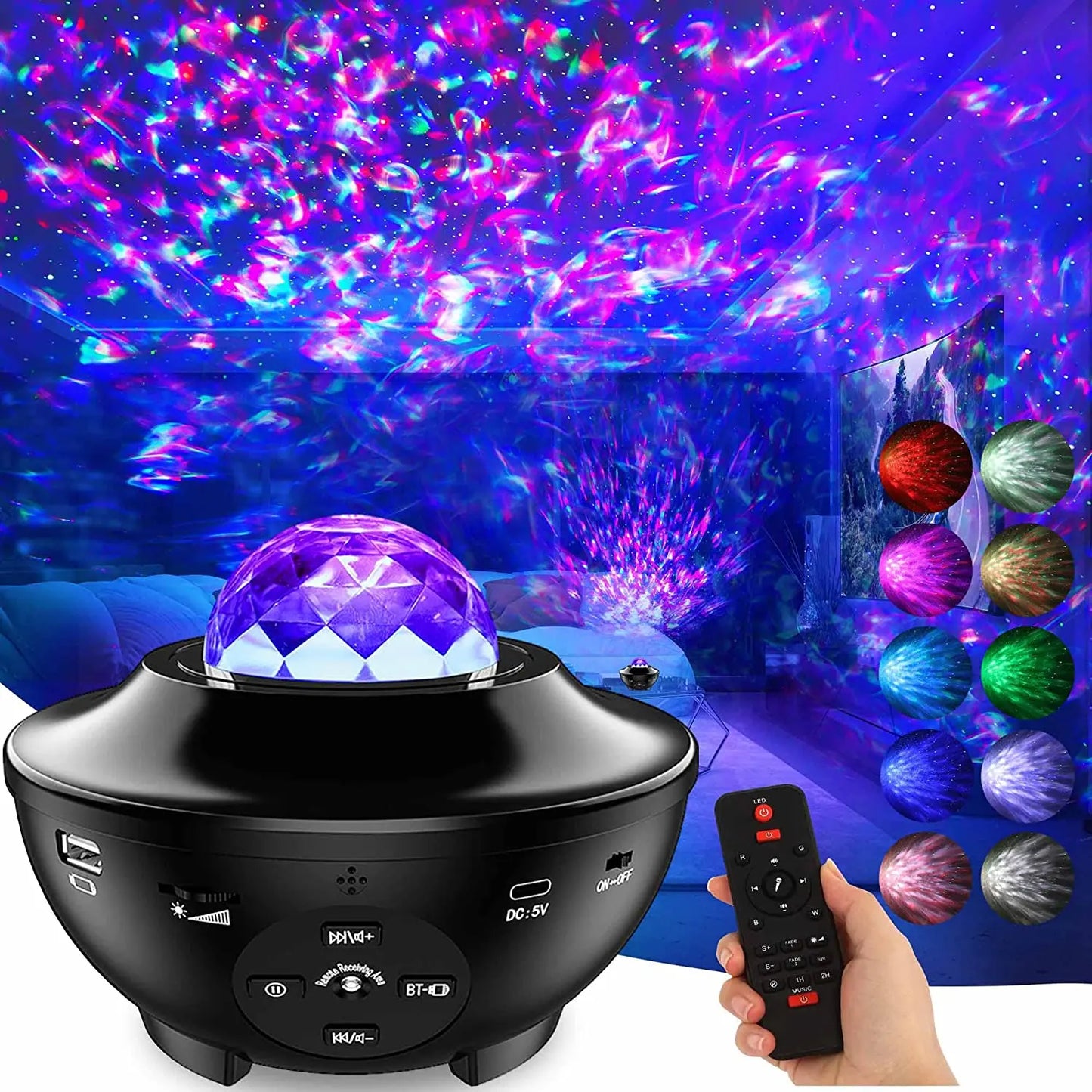 Galaxy Projector Lamp with Colorful Nebula and Starry Sky Effects
