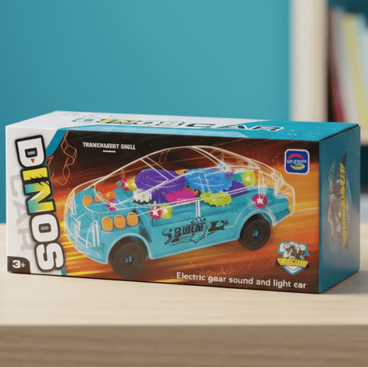 Transparent Electric Toy Car with Lights, Music & Universal Gear