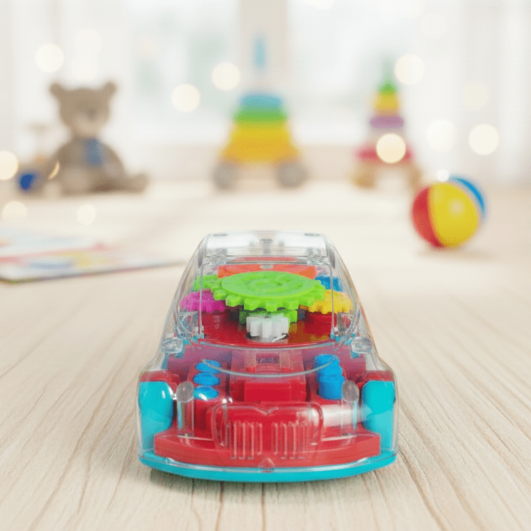Transparent Electric Toy Car with Lights, Music & Universal Gear