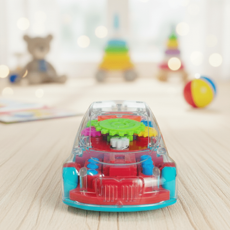 Transparent Electric Toy Car with Lights, Music & Universal Gear