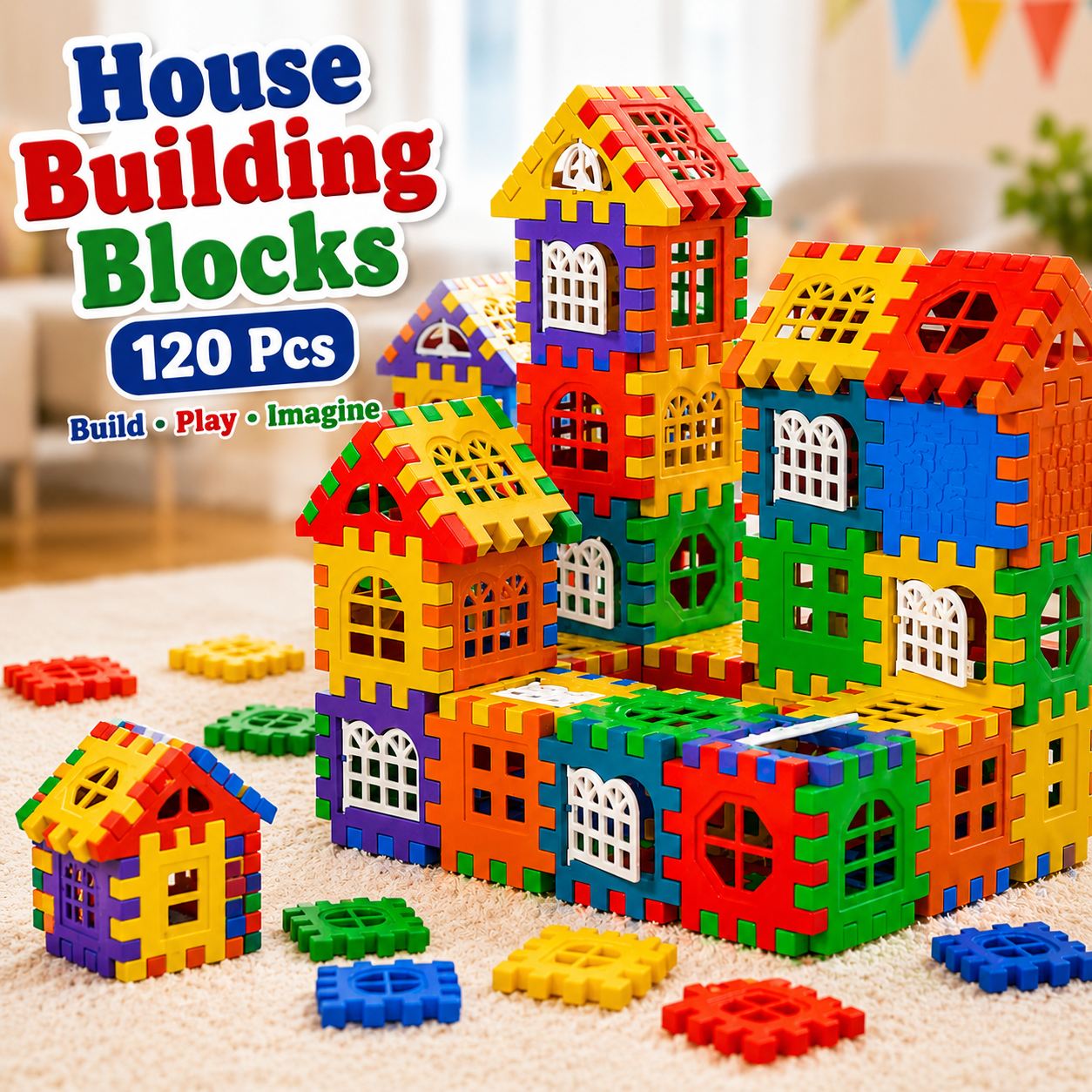 House Building Blocks for Kids 120 Pcs Creative Construction Set - Toynix