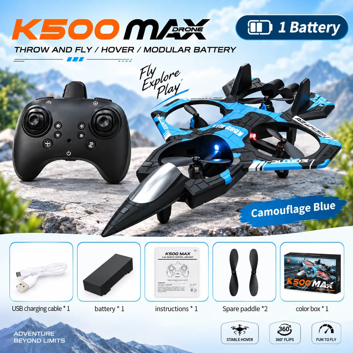 K500 Max RC Fighter Jet Drone with Remote Controller for Kids and Adults