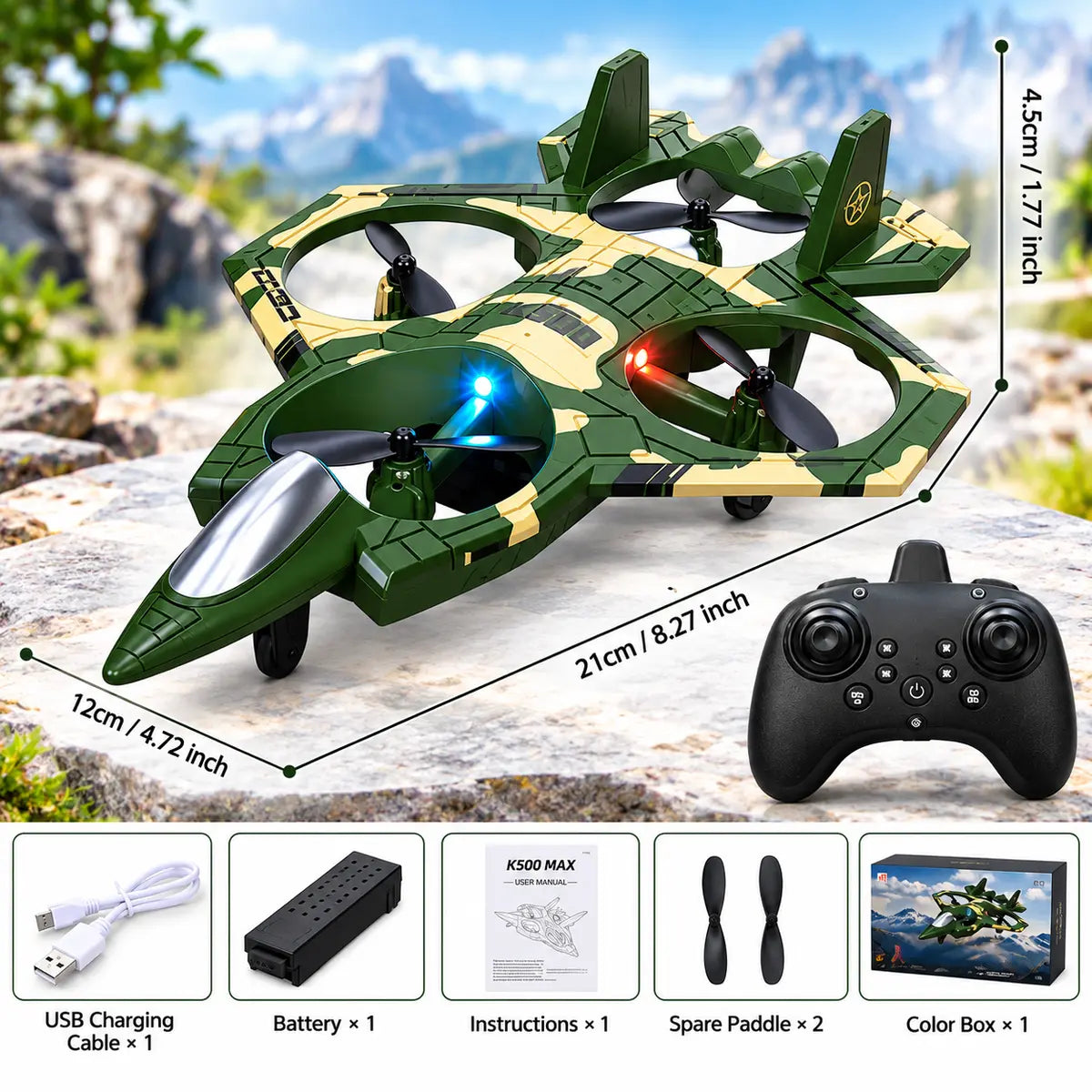 K500 Max RC Fighter Jet Drone for Kids & Adults (Random Color)