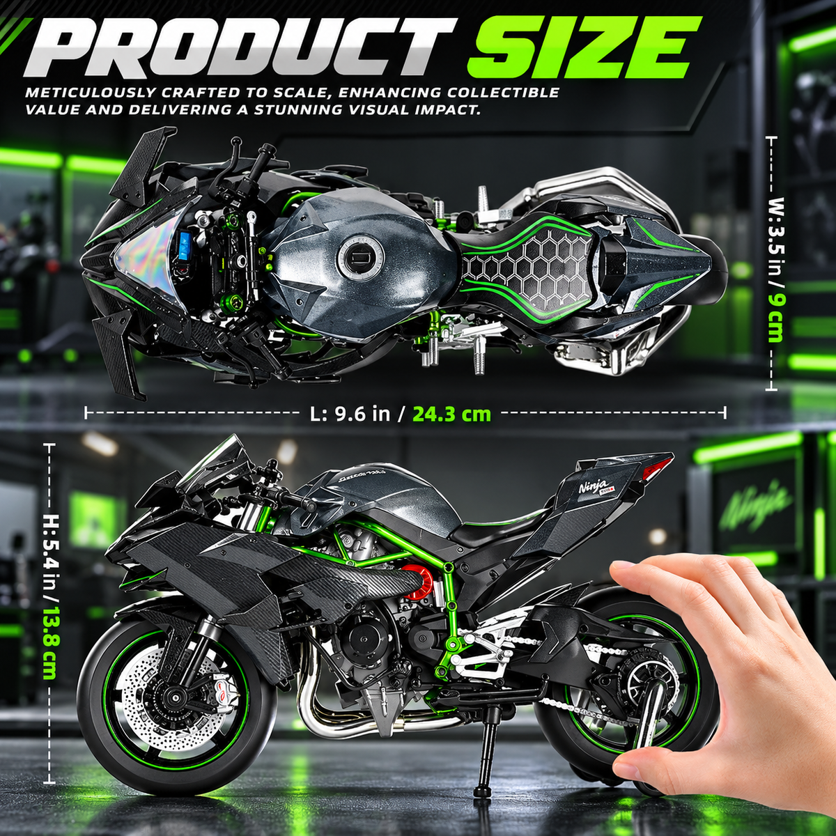 Kawasaki Ninja H2R 1:9 scale premium diecast motorcycle model with realistic details