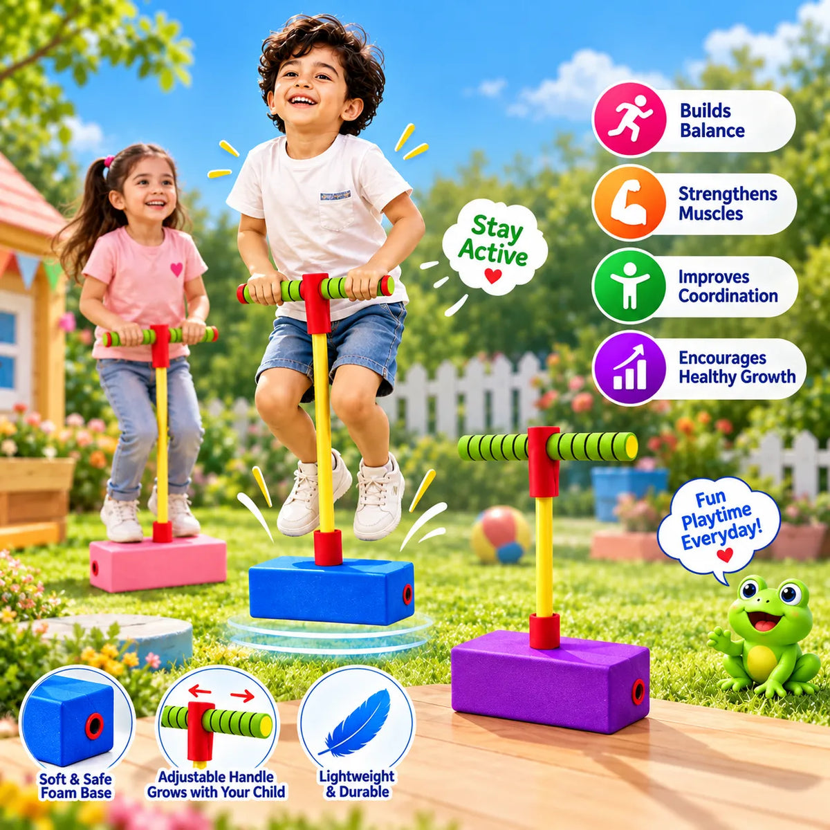 Kids Balance and Jump Frog Bouncer Toy for Active Outdoor Play - Toynix