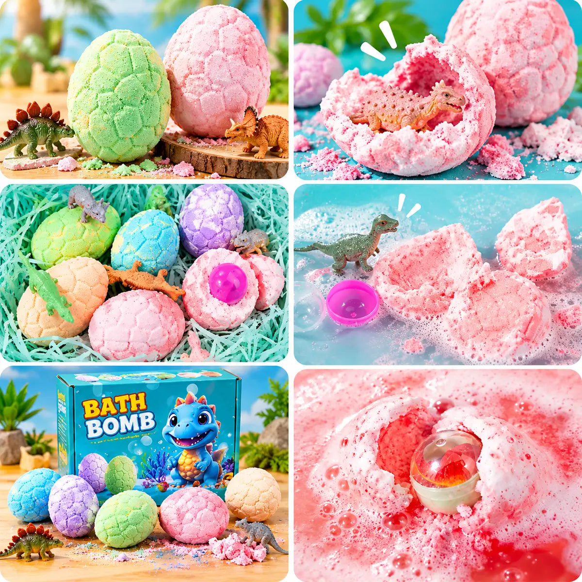 Kids Dinosaur Bath Bombs with Surprise Toys Inside Bath Bomb Set