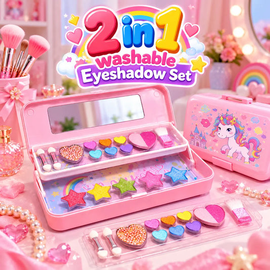 Kids Makeup and Stationery Box with Washable Eyeshadow Set and Applicators