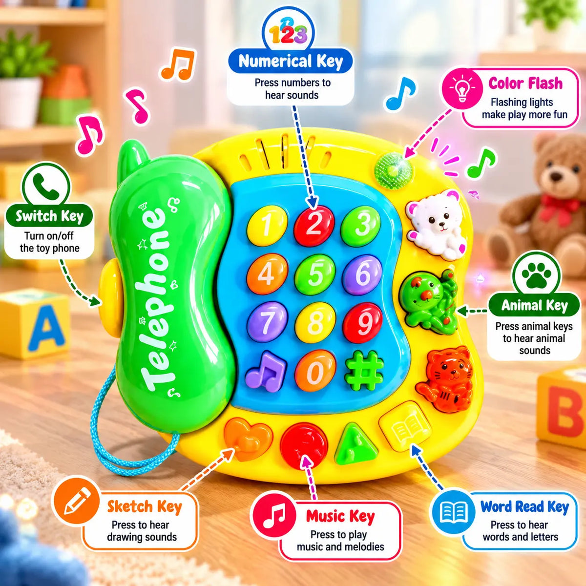 Musical & Educational Phone Toy for Kids (9901B)