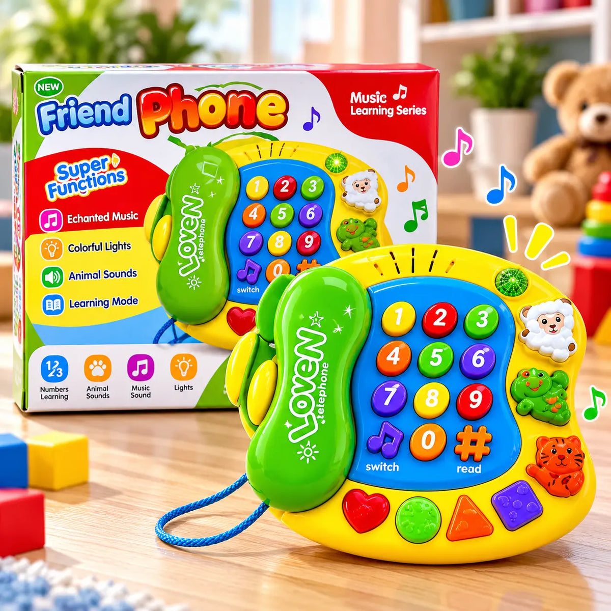 Musical and Educational Phone Toy for Kids with telephone handset and interactive features
