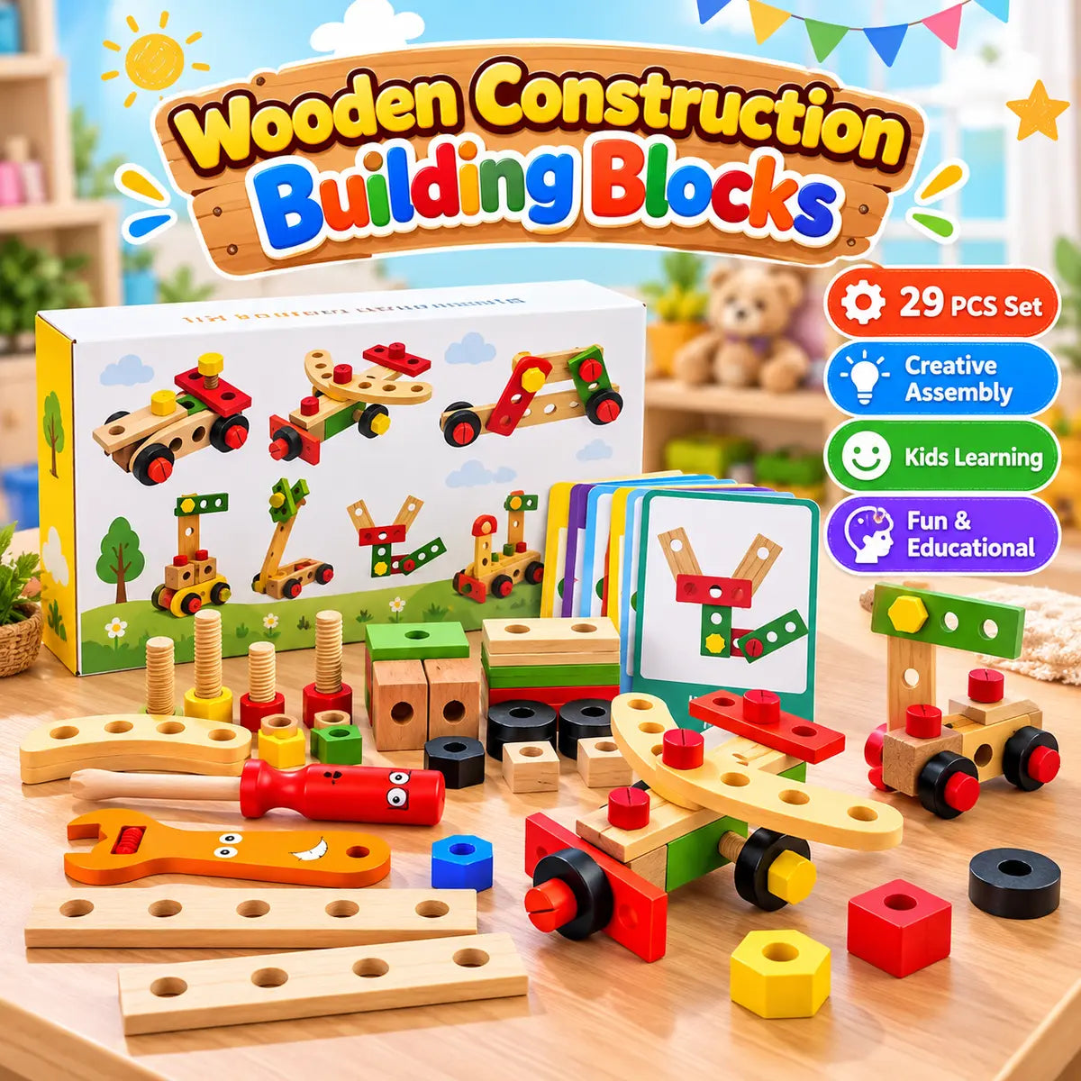 Wooden Nut And Bolt Construction Educational Toy For Kids