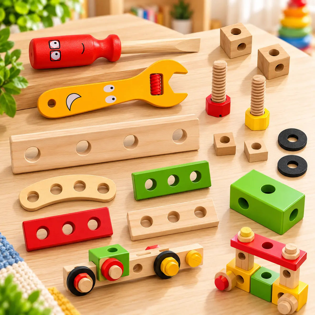 Wooden Nut And Bolt Construction Educational Toy For Kids