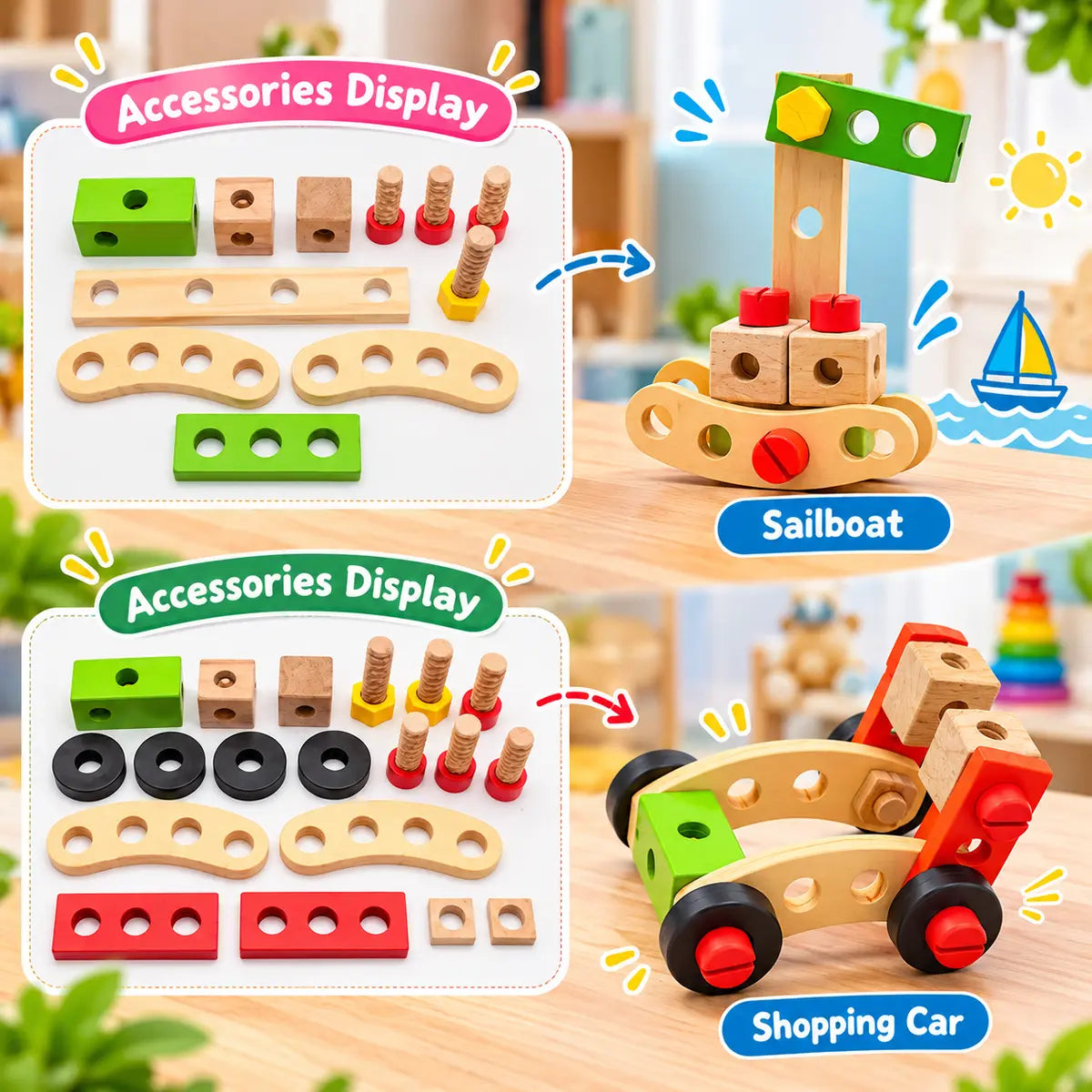 Wooden Nut And Bolt Construction Educational Toy For Kids