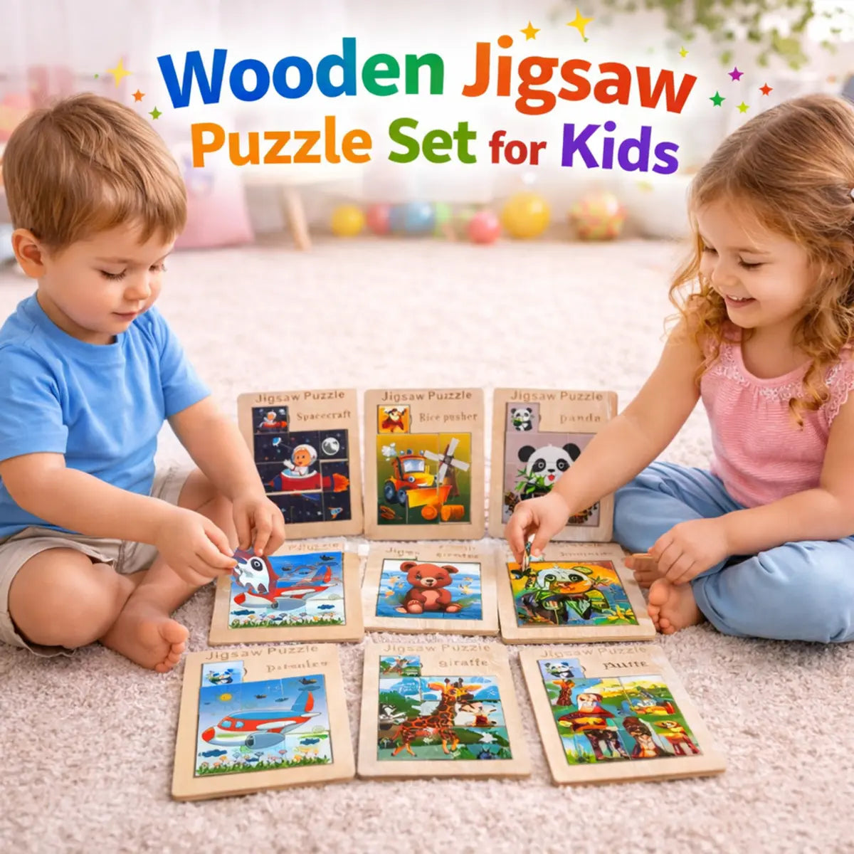 Kids Wooden Jigsaw Puzzle Solving Board Random Design Educational Toy