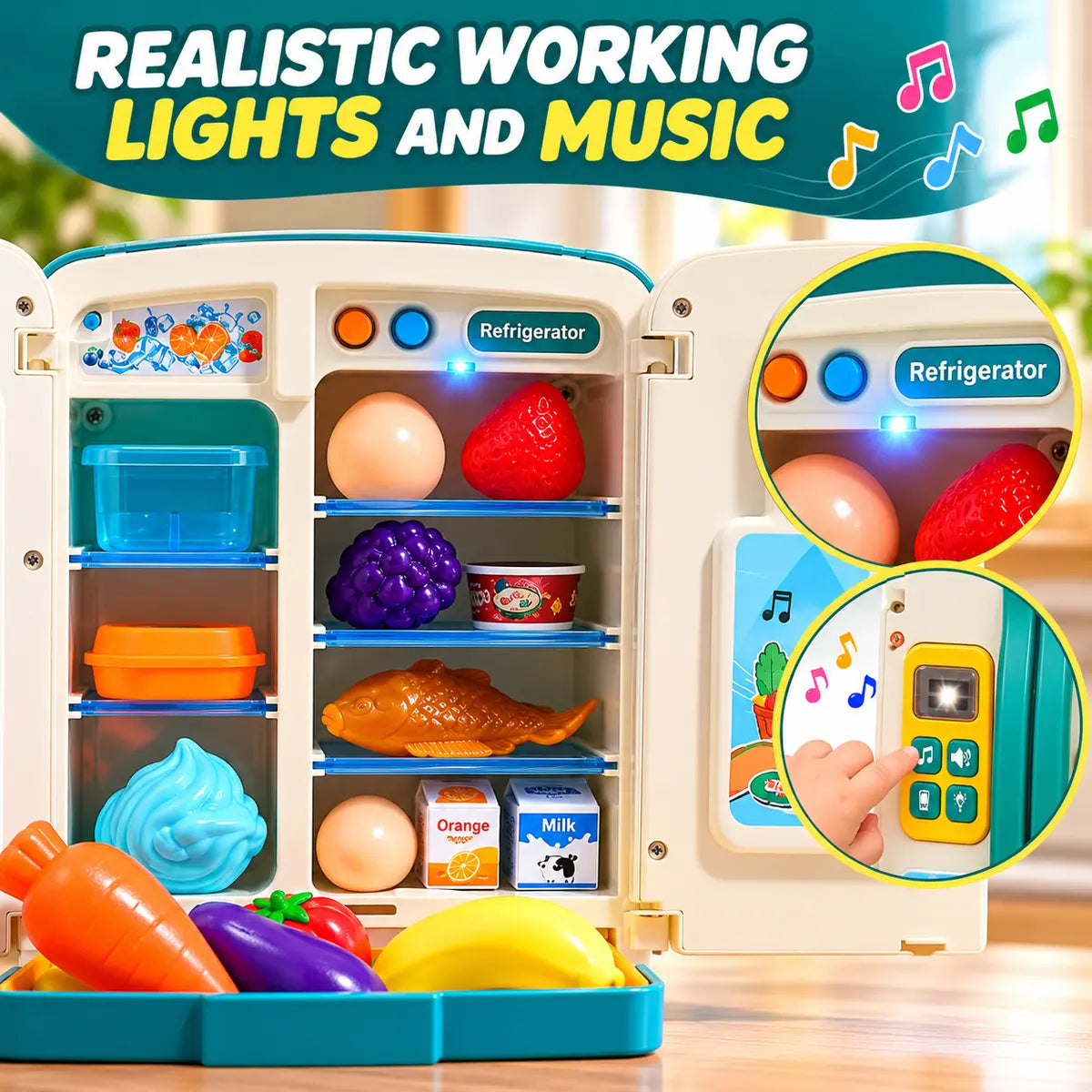 Multifunctional Kids Refrigerator Toy with Ice Dispenser (G227A)