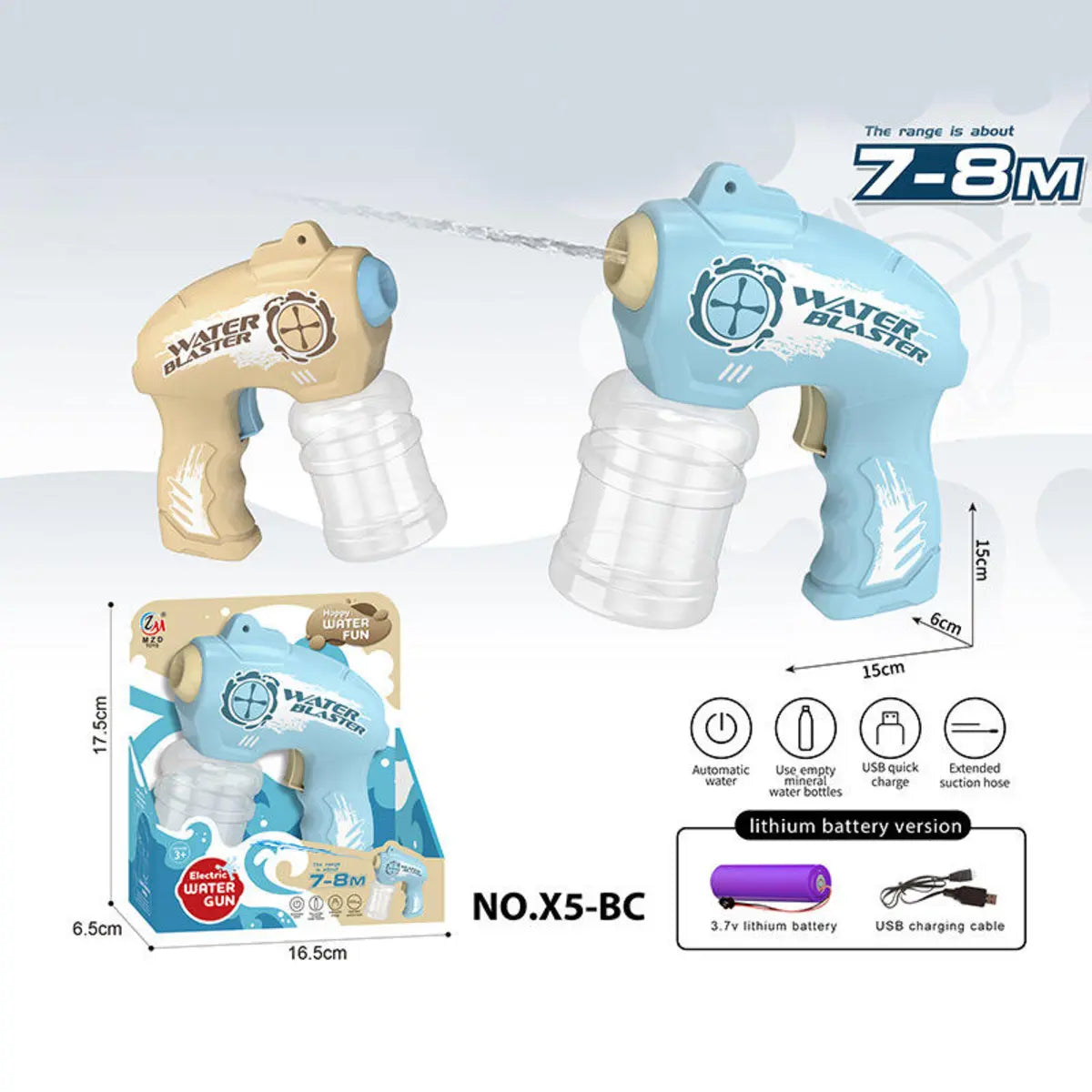 Kids High-Range Electric Water Gun with Powerful Water Blaster and Transparent Water Tank