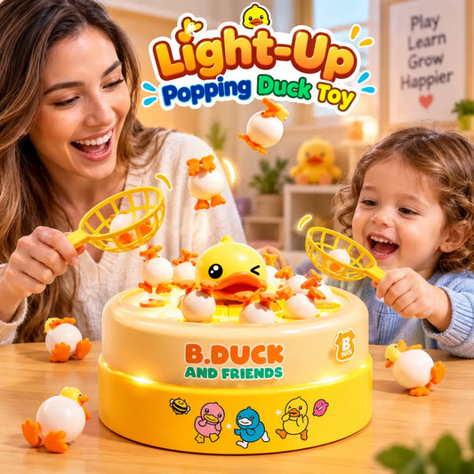 Light-up popping duck bounce and catch toy with baskets for kids