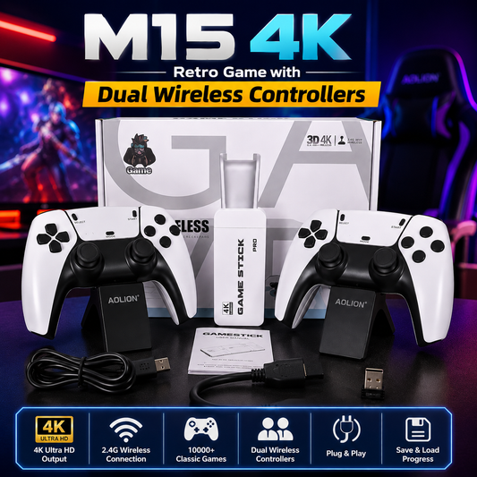 M15 4K Retro Game Stick with Dual Wireless Controllers