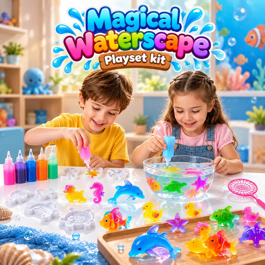 Magical Waterscape Magic Water Play Set for Kids with Colorful Gel Bottles, Animal Molds and DIY Craft Accessories