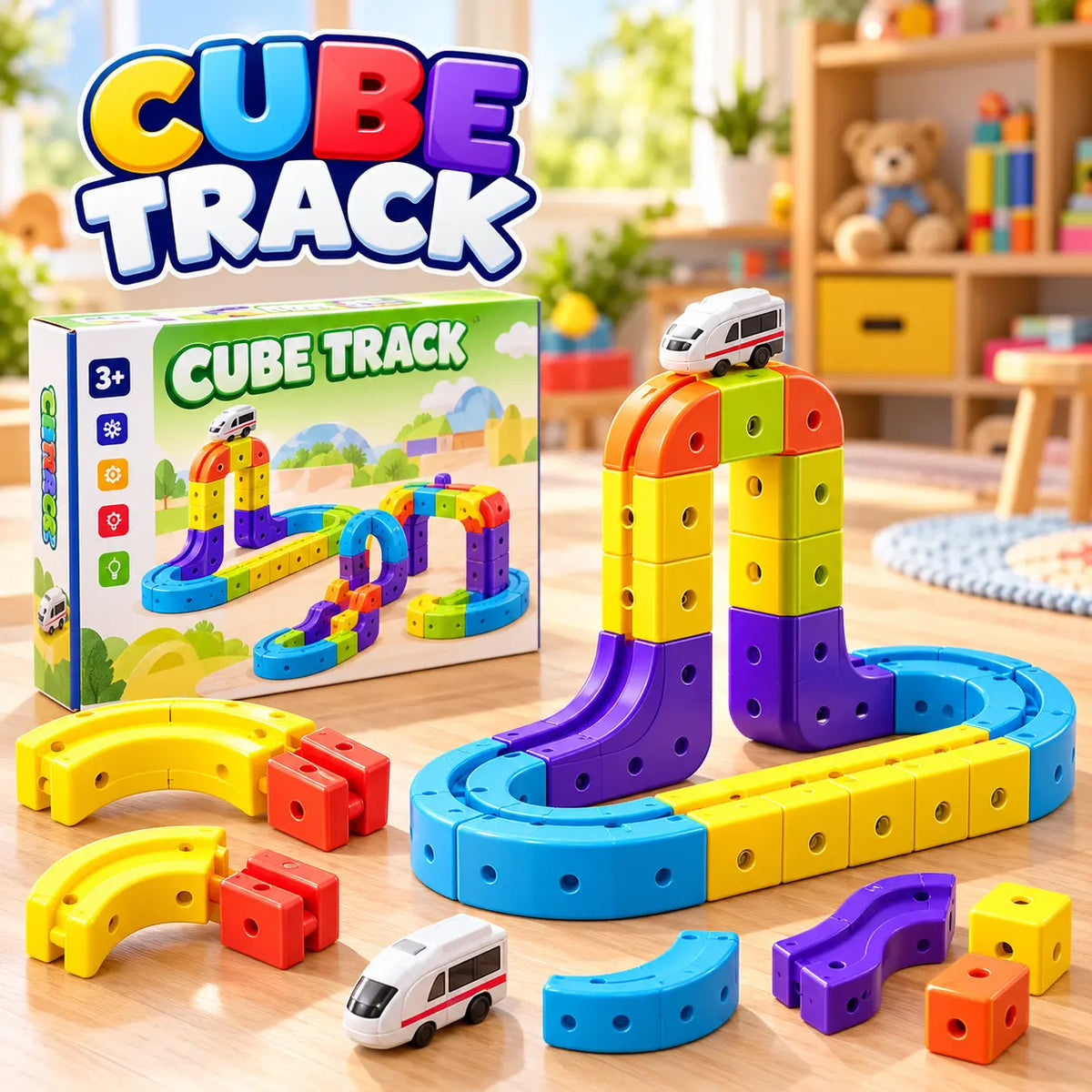 Magnetic Cube Track Train 18 Pieces Set for Kids  (LEAO-08)