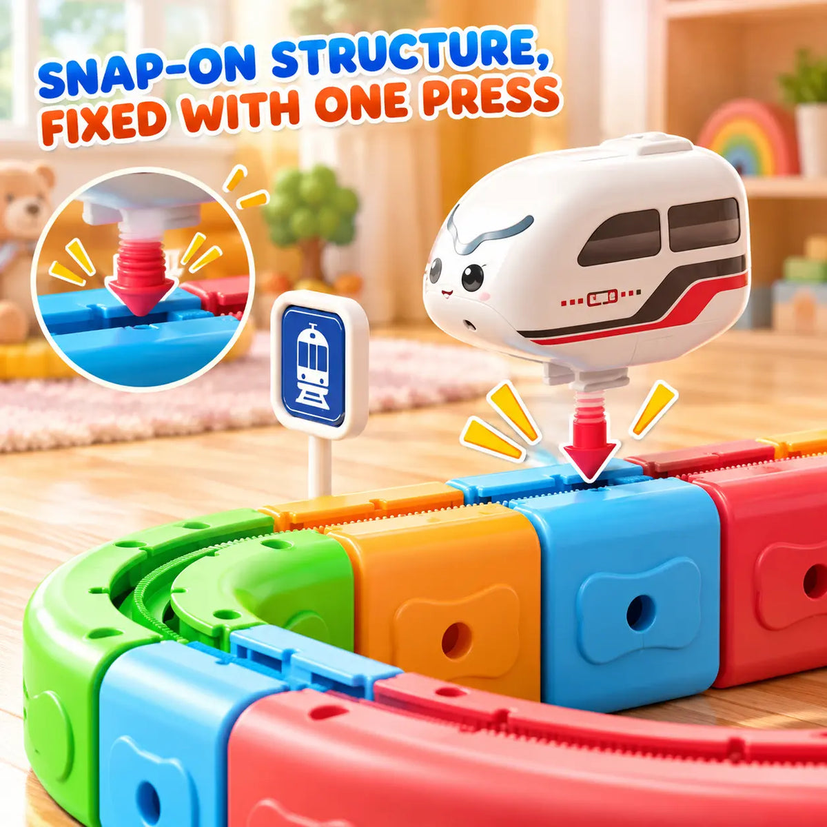 Magnetic Cube Track Train Set for Kids 18pcs with colorful railway building blocks and toy trains
