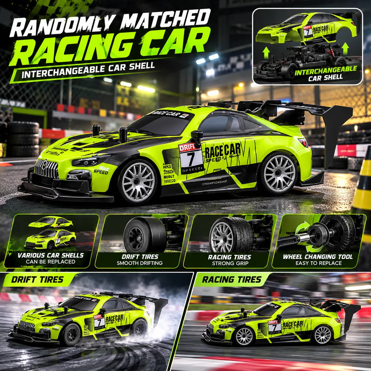 4WD RC Drift Car high speed remote control racing car with LED lights and drift tires
