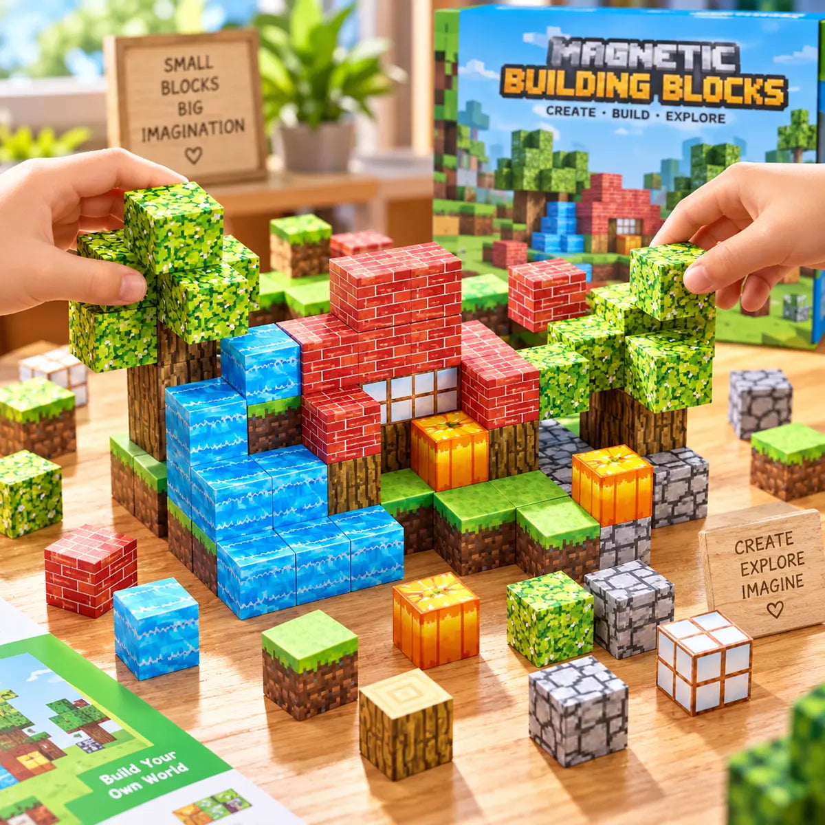 Minecraft-inspired magnetic building blocks cubes 100-piece construction set for kids