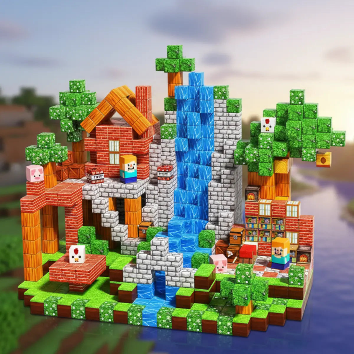 Minecraft-inspired magnetic building blocks cubes 100-piece construction set for kids