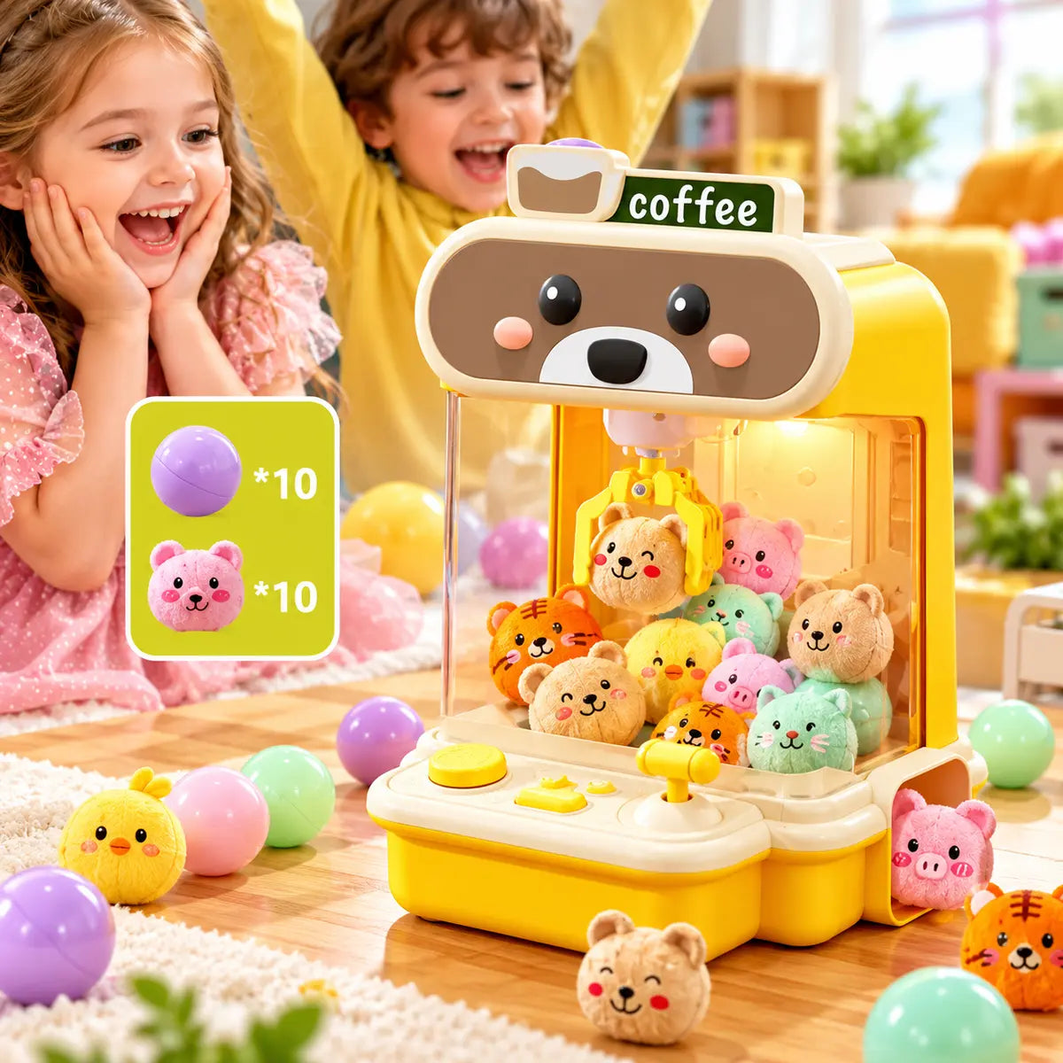 Mini Coffee Bear Claw Machine for Kids with 20 Surprise Dolls - Toynix.pk