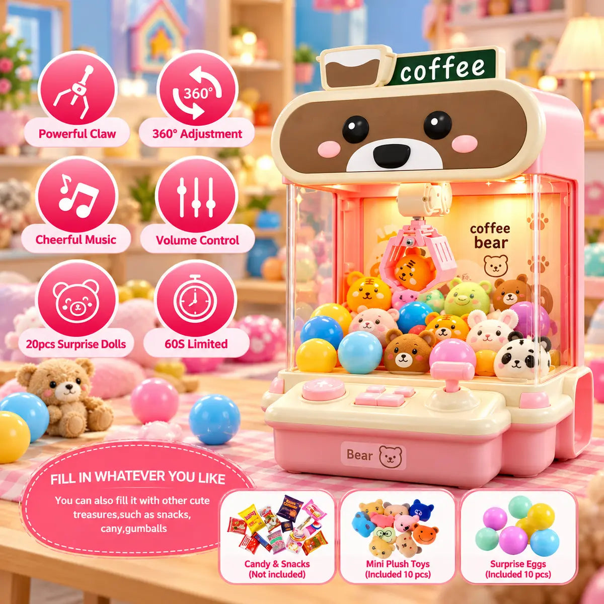 Mini Coffee Bear Claw Machine for Kids (LC-002)