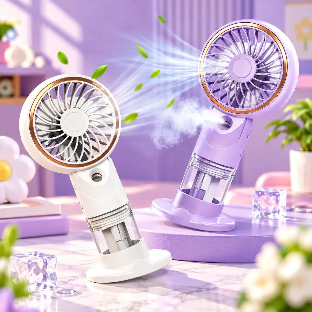 Portable Mini Rechargeable Fan with Water Spray Colorful Handheld Cooling Mist Fan