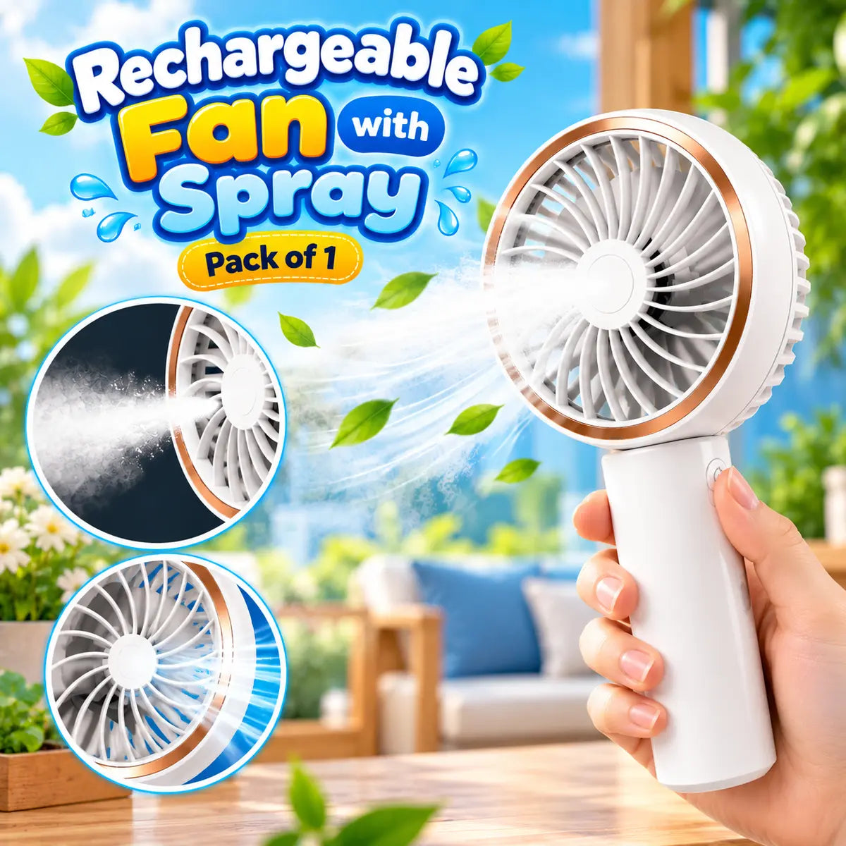 Portable Mini Rechargeable Fan with Water Spray Colorful Handheld Cooling Mist Fan