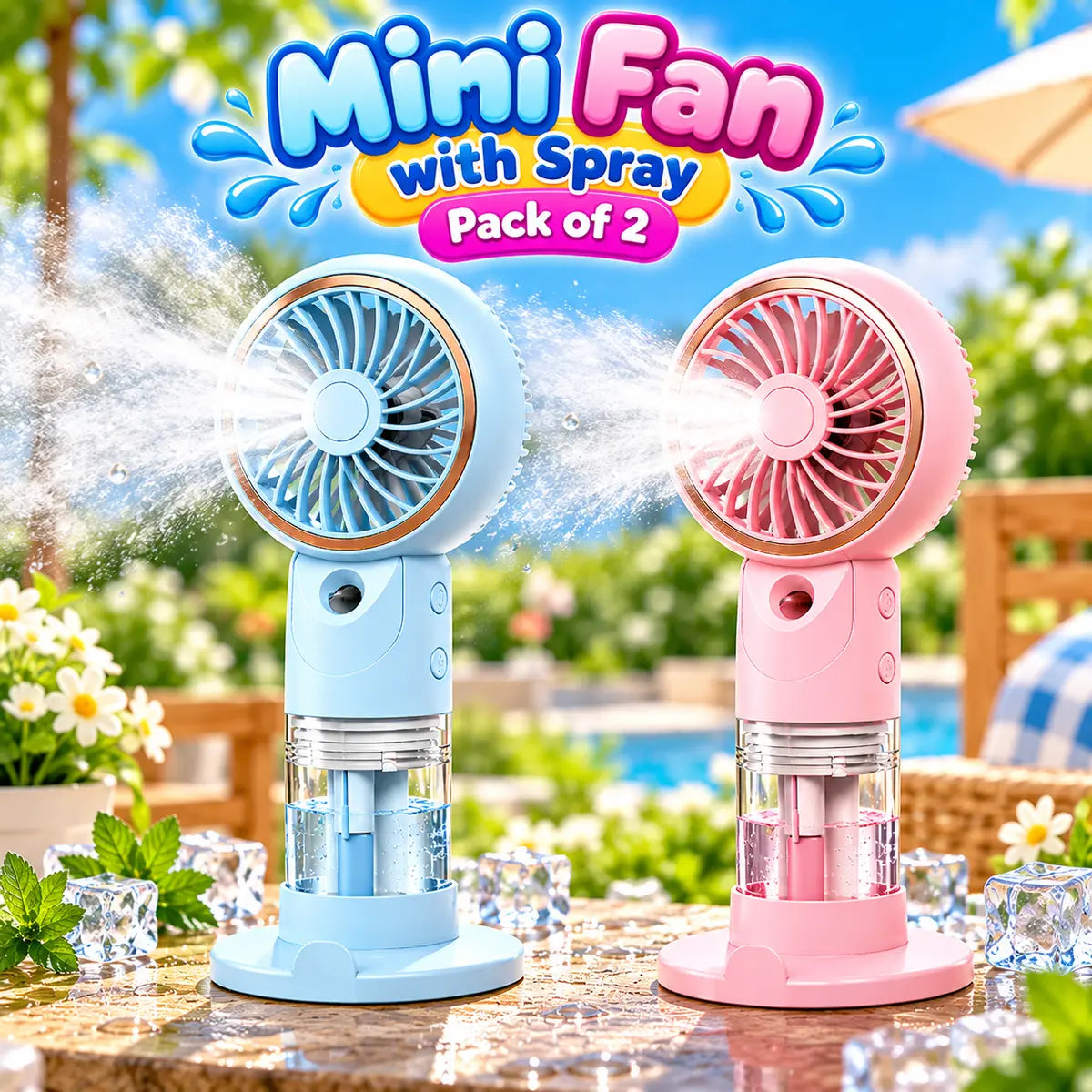 Portable Mini Rechargeable Fan with Water Spray Colorful Handheld Cooling Mist Fan