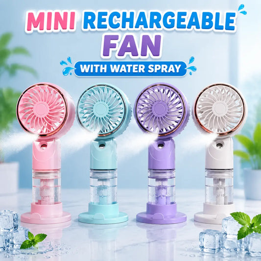 Portable Mini Rechargeable Fan with Water Spray Colorful Handheld Cooling Mist Fan