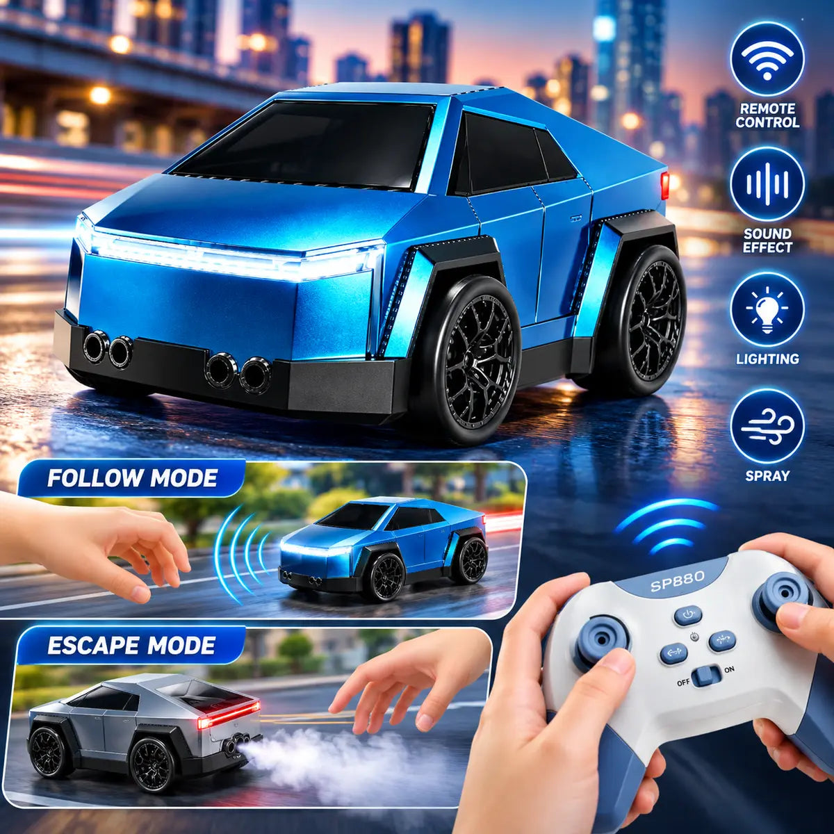 Smart Gesture Control RC Car with Lights & Sound 
