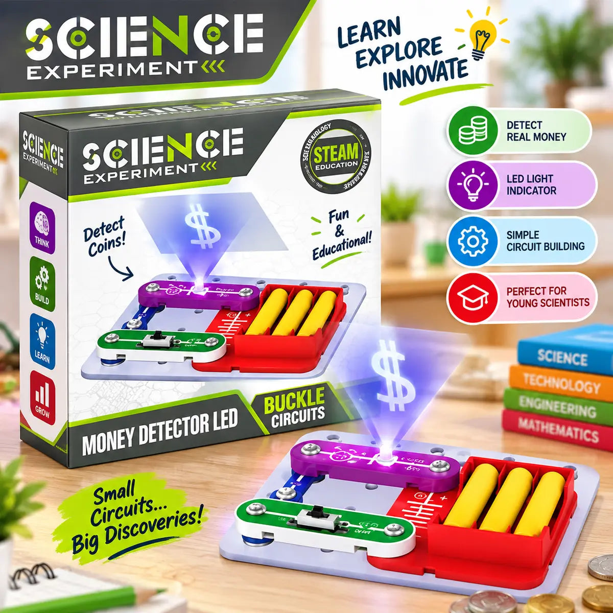 Money Detector LED Science Experiment Kit for Kids (3013)