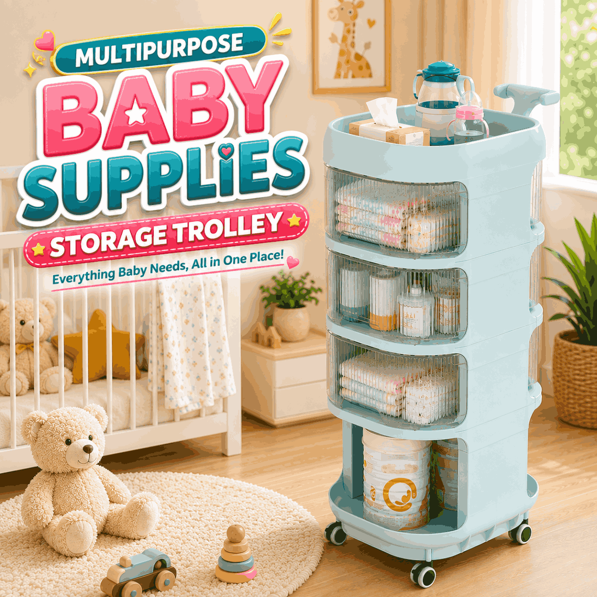 Multipurpose Baby Supplies Storage Trolley