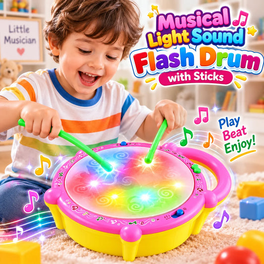 Musical Light Sound Flash Drum with Sticks - Toynix