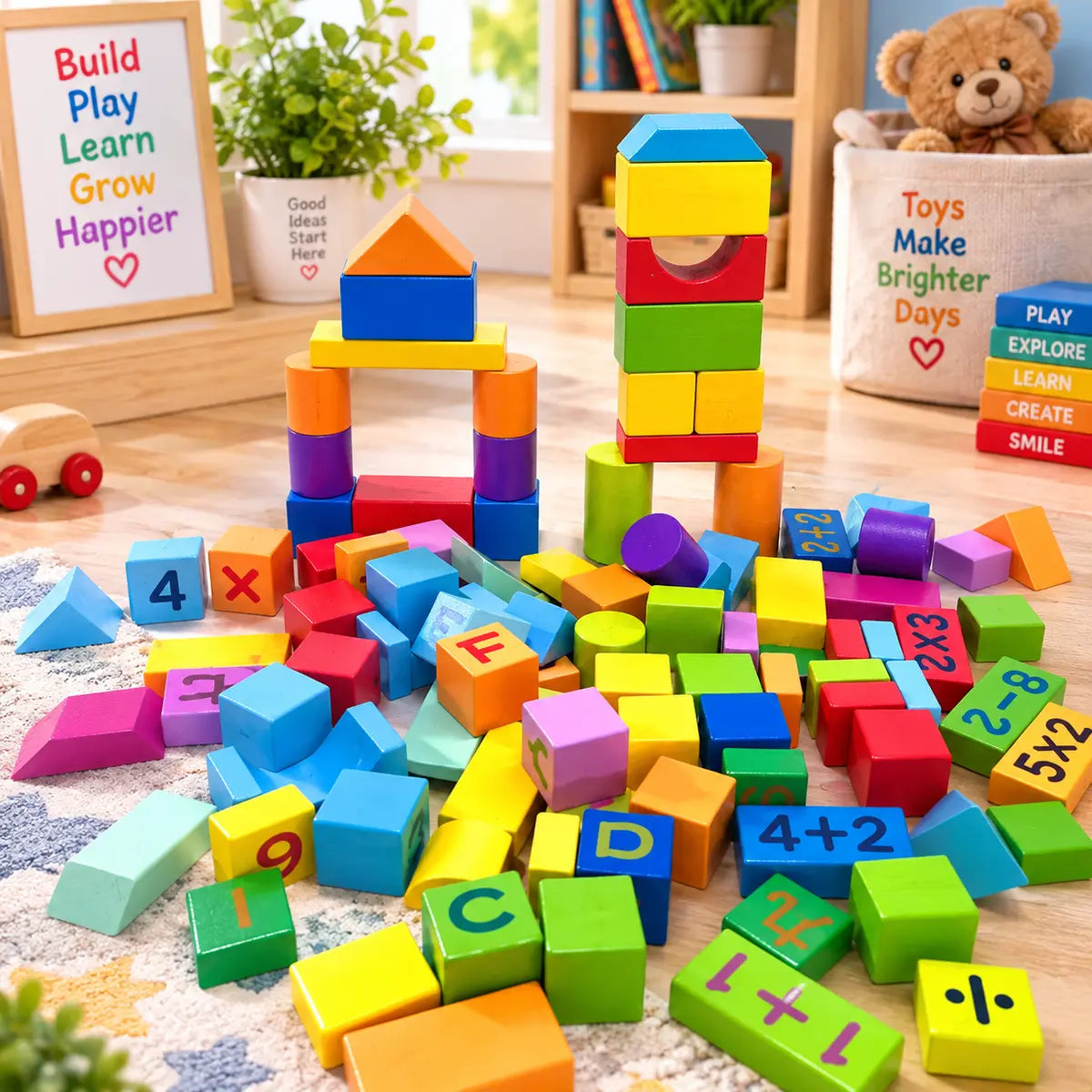 102 pcs colorful number and alphabet building blocks set with storage bucket for kids